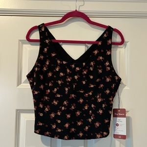 CAbi Black Tank Top with Pink Floral Design